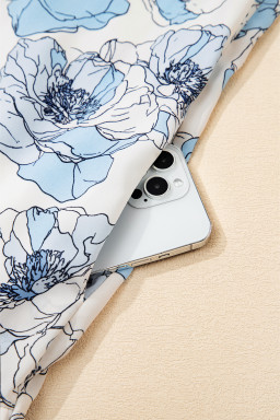 Sky Blue Floral Print Tie Neck Long Sleeve Flowy Mini Dress