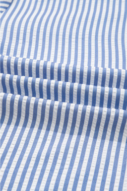 Sky Blue Contrast Leopard and Stripes Button Up Shirt