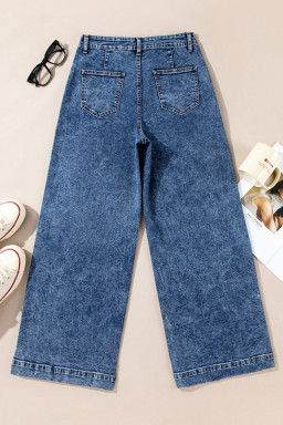 Sky Blue Chic Patch Pocket Straight Leg Loose Jeans
