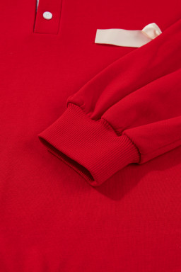 Racing Red Striped Collar Knot Sleeve Sweatshirt and Shorts Set