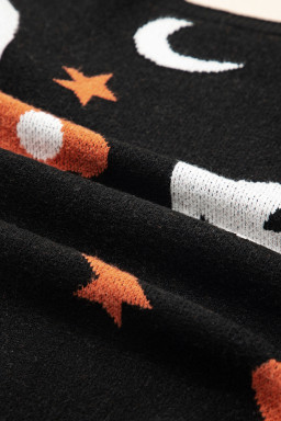 Black Halloween Mythical Night Pattern Drop Shoulder Sweater