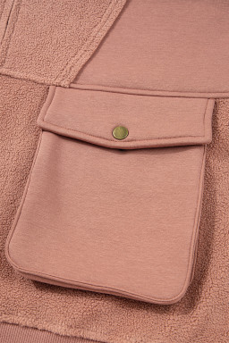 Camel Exposed Seam Side Pockets Half Zipper Baggy Sweatshirt