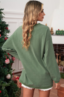 Grass Green Candy Cane Patch Application Corded Baggy Sweatshirt