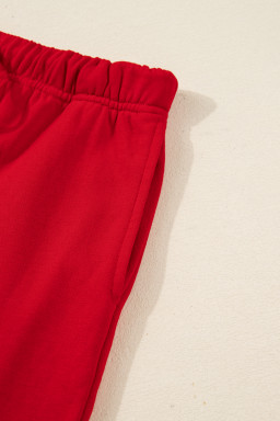 Racing Red Striped Collar Knot Sleeve Sweatshirt and Shorts Set