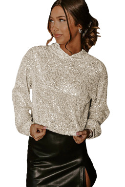 Jet Stream Sequin Hooded Long Sleeve Top