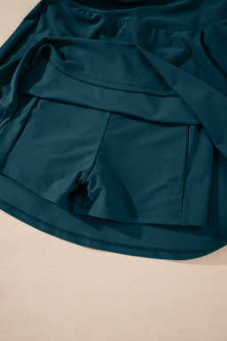 Blue Sapphire Contrast Edge Ruffled High Waist One Piece Swim Dress