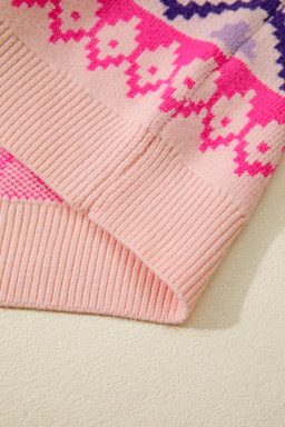 Multicolour Ethnic Christmas Pattern Knit Feather Cuffed Sweater