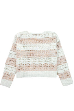 Pink Hollow-out Colorblock Drop Shoulder Casual Sweater