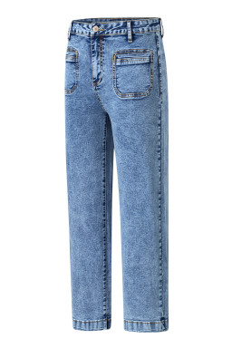 Blue Chic Patch Pocket Straight Leg Loose Jeans