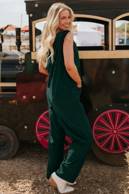 Evergreen Corduroy V Neck Patched Pocket Sleeveless Jumpsuit