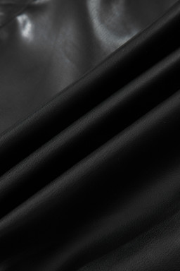 Black Double Flap Pocket Faux Leather Zip Up Stand Neck Vest