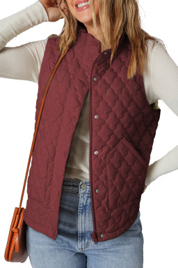 Wild Ginger  Flower Shape Quilted Snap Button Zip Up Winter Vest