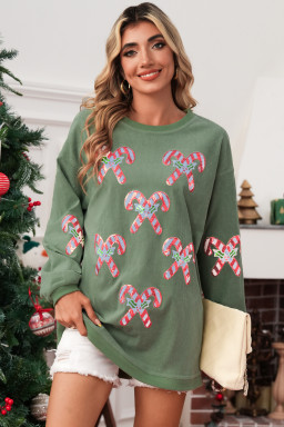 Grass Green Candy Cane Patch Application Corded Baggy Sweatshirt