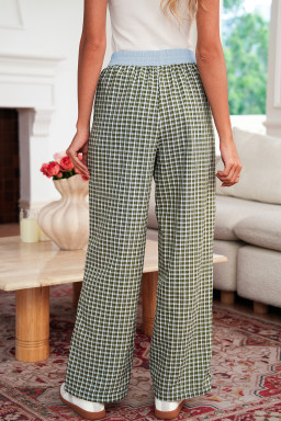 Brown Plaid Button High Waist Patchwork Pants