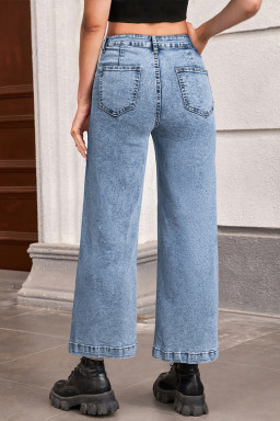 Light Blue Chic Patch Pocket Straight Leg Loose Jeans