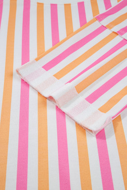 Pink Stripe Drop Shoulder Half Sleeve Loose Tee and Shorts Casual Set