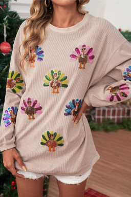 Smoke Gray Turkey Patch Application Graphic Corded Baggy Sweatshirt