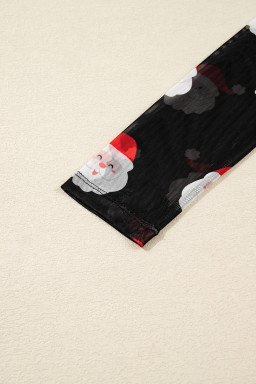 Black Christmas Santa Claus Slim Fit Mesh Long Sleeve Top