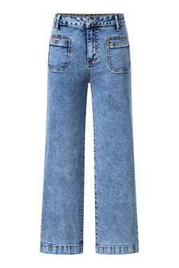 Blue Chic Patch Pocket Straight Leg Loose Jeans