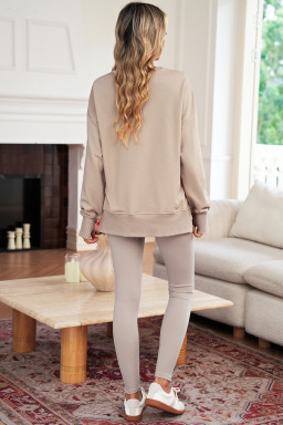 Jet Stream Solid Color Oversize Slit Sweatshirt Ribbed Leggings Set