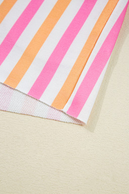 Pink Stripe Drop Shoulder Half Sleeve Loose Tee and Shorts Casual Set