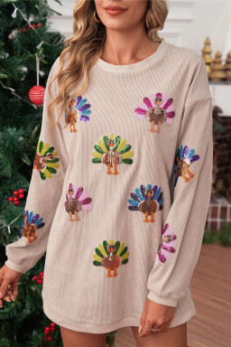 Smoke Gray Turkey Patch Application Graphic Corded Baggy Sweatshirt