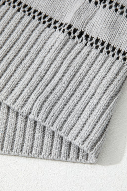 Gray Stripe Button Front Ribbed Trim Short Cardigan