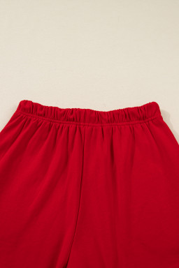 Racing Red Striped Collar Knot Sleeve Sweatshirt and Shorts Set