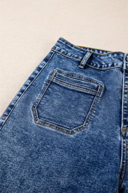 Sky Blue Chic Patch Pocket Straight Leg Loose Jeans