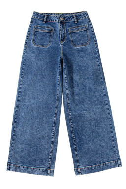 Sky Blue Chic Patch Pocket Straight Leg Loose Jeans