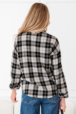 Black Plaid Print Chest Pockets Buttoned Shirt