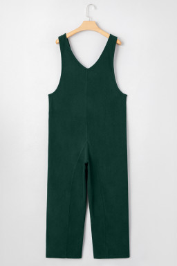 Evergreen Corduroy V Neck Patched Pocket Sleeveless Jumpsuit