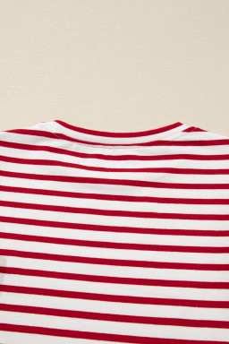 Red Striped Ruffle Shoulder Long Sleeve Top