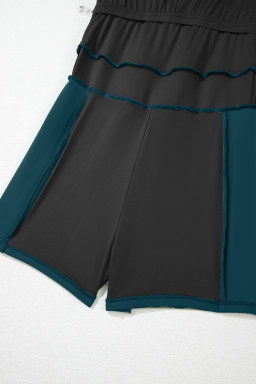 Blue Sapphire Contrast Edge Ruffled High Waist One Piece Swim Dress