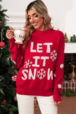 Red Dahlia LET IT SNOW Christmas Dotty Sleeve Loose Sweater