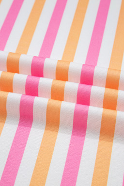 Pink Stripe Drop Shoulder Half Sleeve Loose Tee and Shorts Casual Set