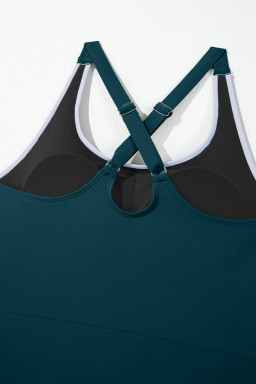 Blue Sapphire Contrast Edge Ruffled High Waist One Piece Swim Dress