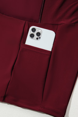 Burgundy Grommet Shoulder Strap Pleated Swim Dress