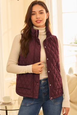 Wild Ginger  Flower Shape Quilted Snap Button Zip Up Winter Vest