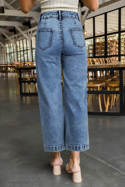 Sky Blue Chic Patch Pocket Straight Leg Loose Jeans