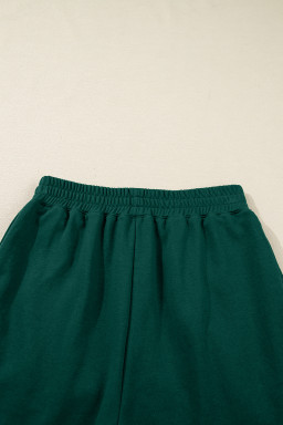 Dark Green Pearl Embellished Drop Shoulder Pullover Elastic Waist Mini Skirt Set
