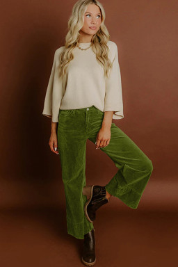 Vineyard Green Corduroy Solid Color High Waist Wide Leg Pants