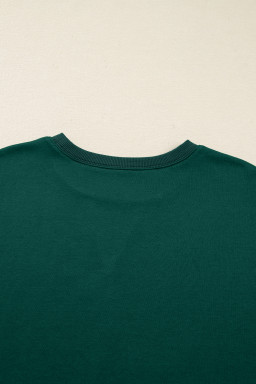 Dark Green Pearl Embellished Drop Shoulder Pullover Elastic Waist Mini Skirt Set