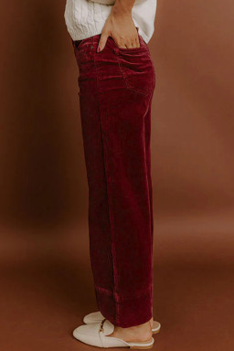 Burgundy Corduroy Solid Color High Waist Wide Leg Pants
