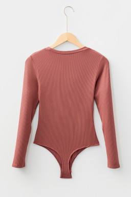 Mineral Red Ribbed Long Sleeve Crew Neck Solid Color Bodysuit