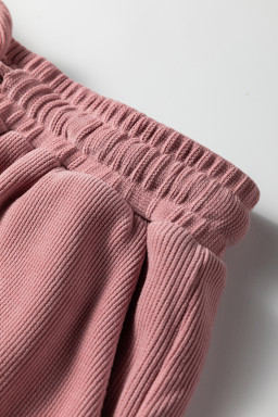 Fushia Textured Knit Drop Shoulder Pullover Drawstring Shorts Set