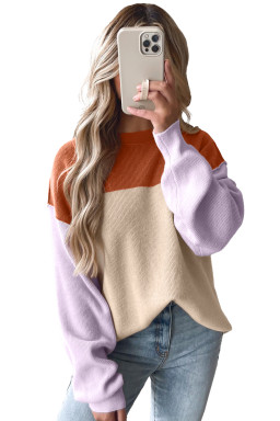 Khaki Colorblock Ribbed Knit Baggy Sweater