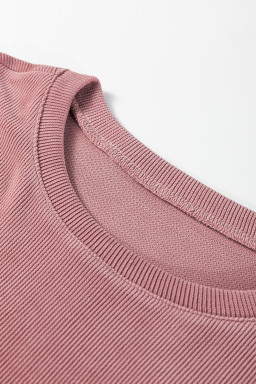 Fushia Textured Knit Drop Shoulder Pullover Drawstring Shorts Set