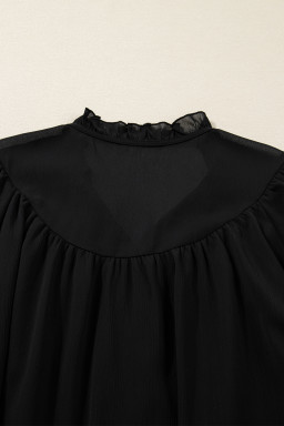 Black Ruffle Balloon Sleeve Chiffon Elegant Plus Size Shirt