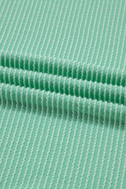 Sea Green Twisted Ribbed Contrast Round Neck Striped Patchwork Long Sleeve Top